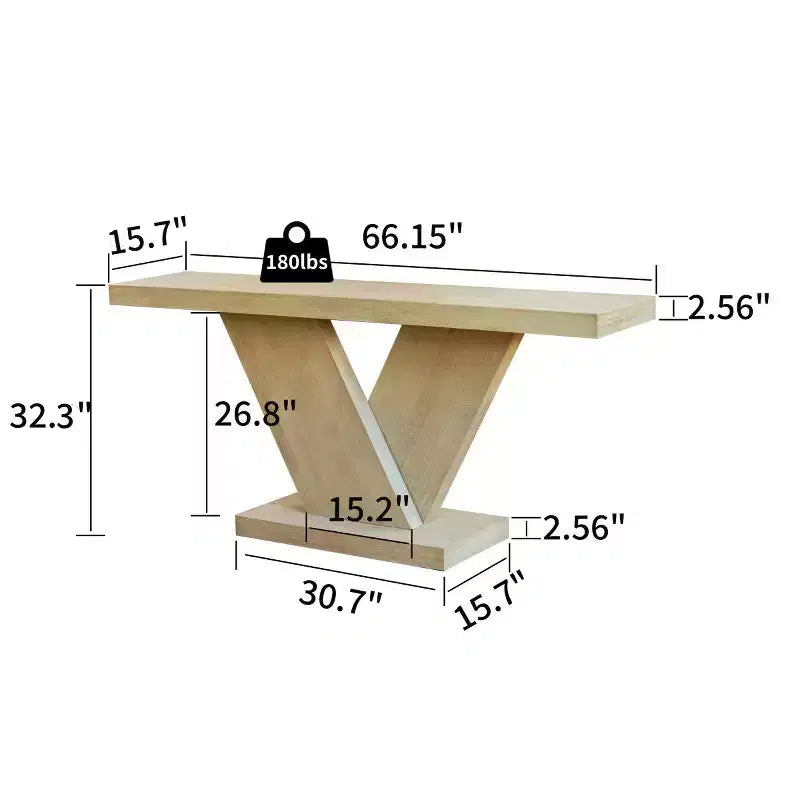 66 Modern Console Table with Solid Wood Veneer Finish, Mid-Century Narrow Sofa Table, V-Shaped Leg Entryway Table for Living Room-Panipeachy