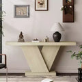 66 Modern Console Table with Solid Wood Veneer Finish, Mid-Century Narrow Sofa Table, V-Shaped Leg Entryway Table for Living Room-Panipeachy