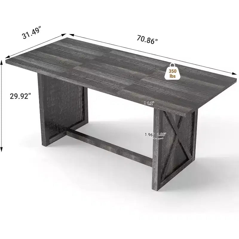 MooxvMoo 70.9 Wooden Dining Table for 6-8 People, Farmhouse Rectangular Kitchen Table, Rustic Grey Dining Room Furniture for Restaurant & Living Room