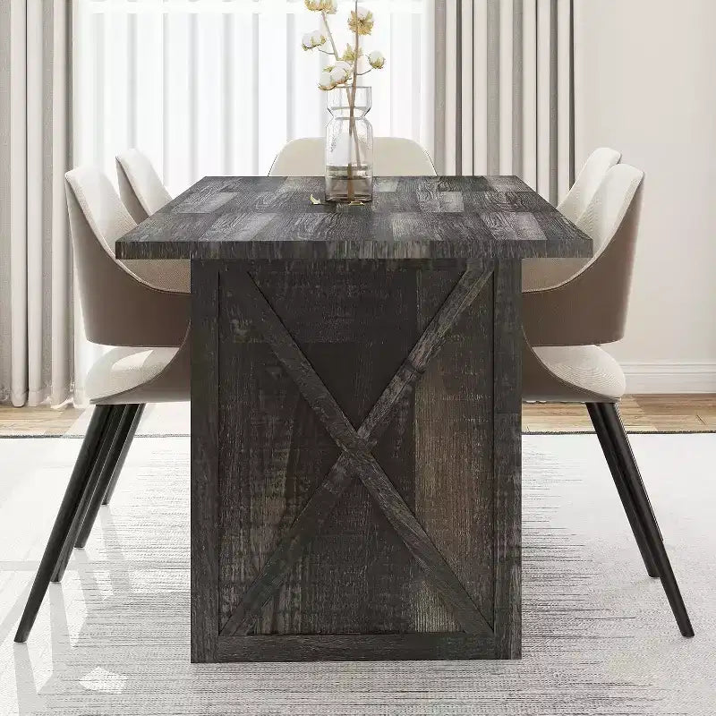 MooxvMoo 70.9 Wooden Dining Table for 6-8 People, Farmhouse Rectangular Kitchen Table, Rustic Grey Dining Room Furniture for Restaurant & Living Room