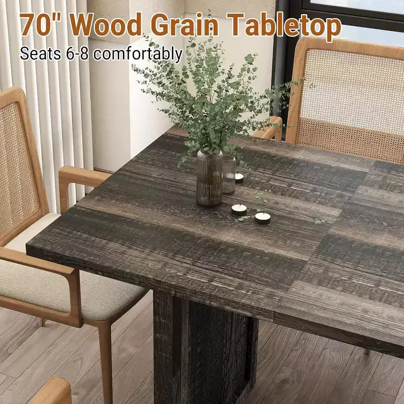 MooxvMoo 70.9 Wooden Dining Table for 6-8 People, Farmhouse Rectangular Kitchen Table, Rustic Grey Dining Room Furniture for Restaurant & Living Room