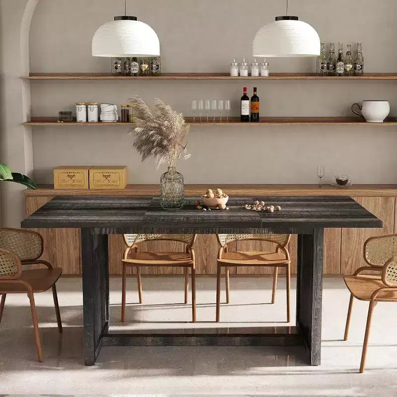 MooxvMoo 70.9 Wooden Dining Table for 6-8 People, Farmhouse Rectangular Kitchen Table, Rustic Grey Dining Room Furniture for Restaurant & Living Room