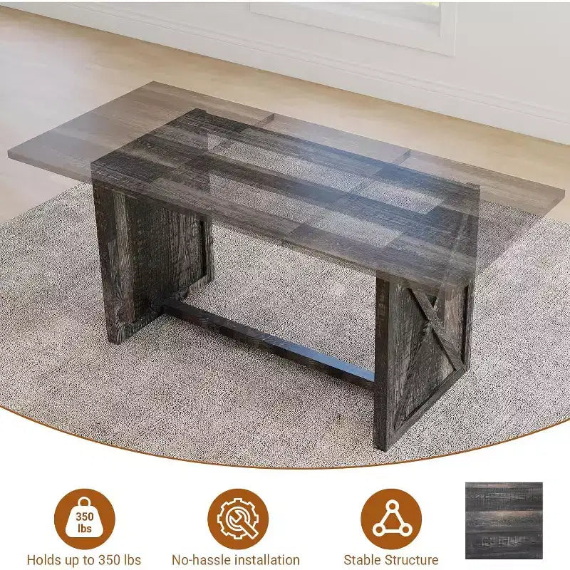 MooxvMoo 70.9 Wooden Dining Table for 6-8 People, Farmhouse Rectangular Kitchen Table, Rustic Grey Dining Room Furniture for Restaurant & Living Room