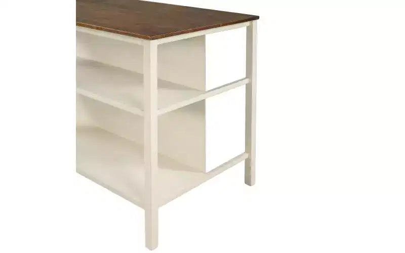 JVNOXK 45-inch Solid Wood Rustic Fixed Kitchen Island, Rubberwood Prep Station with 2 Open Shelves, Ideal for Small Spaces, Walnut