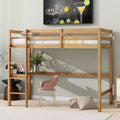 Whisen Twin Size Wood Loft Bed with Built-in Desk & Ladder, Spacious Study Space, Safety Guardrails(Upgraded) - White Oak