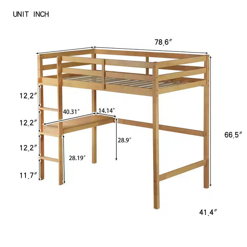 Whisen Twin Size Wood Loft Bed with Built-in Desk & Ladder, Spacious Study Space, Safety Guardrails(Upgraded) - White Oak