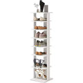 Gymax 7-Tier Wooden Shoe Rack Narrow Vertical Shoe Stand Storage Display Shelf White