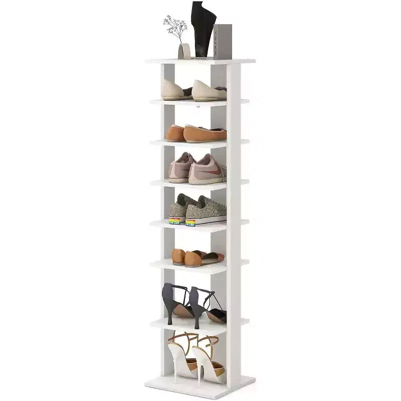 Gymax 7-Tier Wooden Shoe Rack Narrow Vertical Shoe Stand Storage Display Shelf White