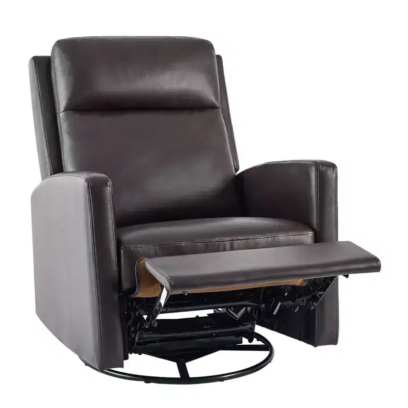 Swivel Rocking Recliner, Wide PU Leather Glider Sofa Chair with Ergonomic High Backrest for Living Room, Bedroom, Chocolate
