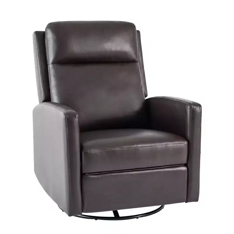 Swivel Rocking Recliner, Wide PU Leather Glider Sofa Chair with Ergonomic High Backrest for Living Room, Bedroom, Chocolate