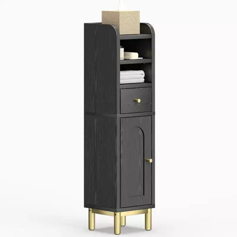 KOLIGEY Bathroom Storage Cabinet Modern Corner Floor Cabinet Small Storage Organizer Stand with Drawer and Door Adjustable Shelf Black