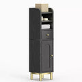 KOLIGEY Bathroom Storage Cabinet Modern Corner Floor Cabinet Small Storage Organizer Stand with Drawer and Door Adjustable Shelf Black