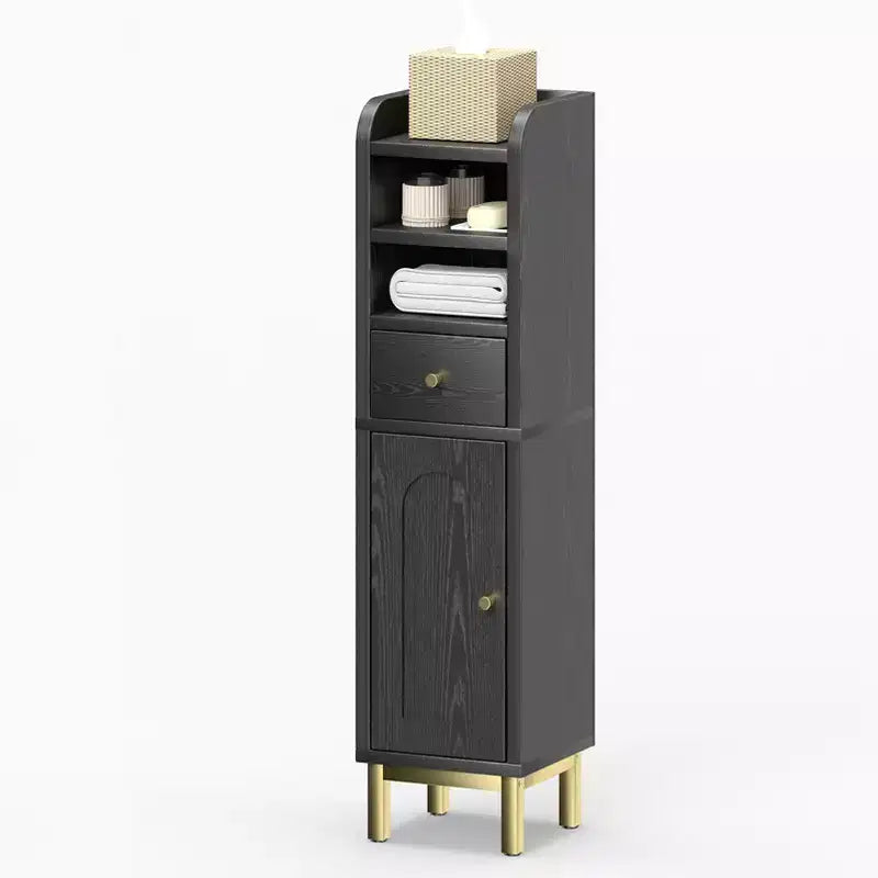 KOLIGEY Bathroom Storage Cabinet Modern Corner Floor Cabinet Small Storage Organizer Stand with Drawer and Door Adjustable Shelf Black