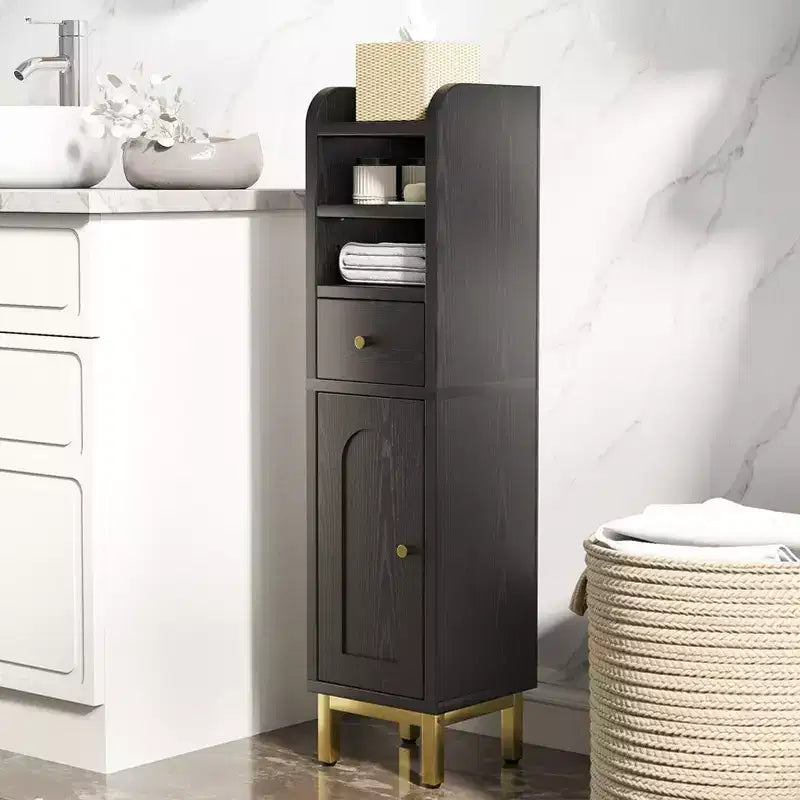 KOLIGEY Bathroom Storage Cabinet Modern Corner Floor Cabinet Small Storage Organizer Stand with Drawer and Door Adjustable Shelf Black