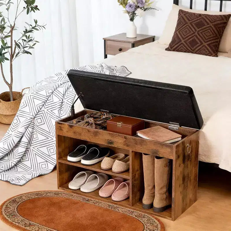 ACOINEL Shoe Storage Bench with Padded Cushion, Entryway Bench with Flip-Open Storage & Adjustable Shelf, Hidden Compartment Shoe Rack