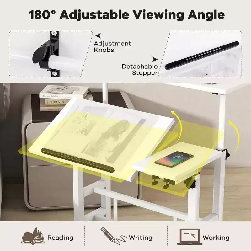 Adjustable Height Wood Computer Desk, Portable Desk, Foldable, for Bedroom, Bedside