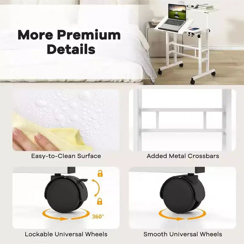 Adjustable Height Wood Computer Desk, Portable Desk, Foldable, for Bedroom, Bedside