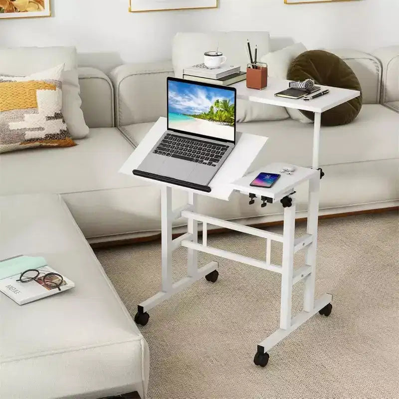 Adjustable Height Wood Computer Desk, Portable Desk, Foldable, for Bedroom, Bedside