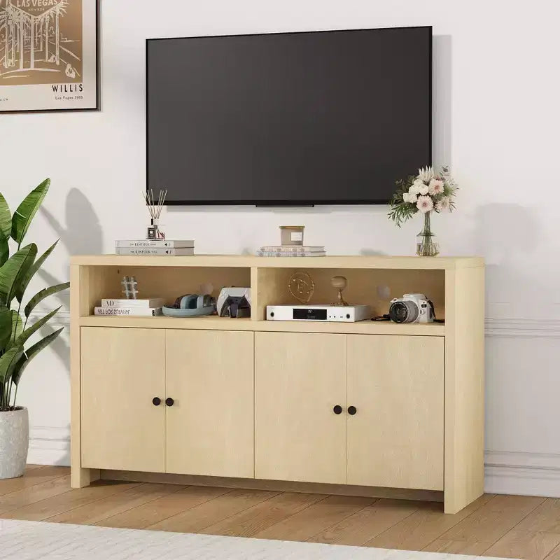 55 Sideboard Buffet Cabinet, Modern Coffee Bar Cabinet with Adjustable Shelves & 4 Doors, Wood Buffet Console Table for Kitchen Living Room