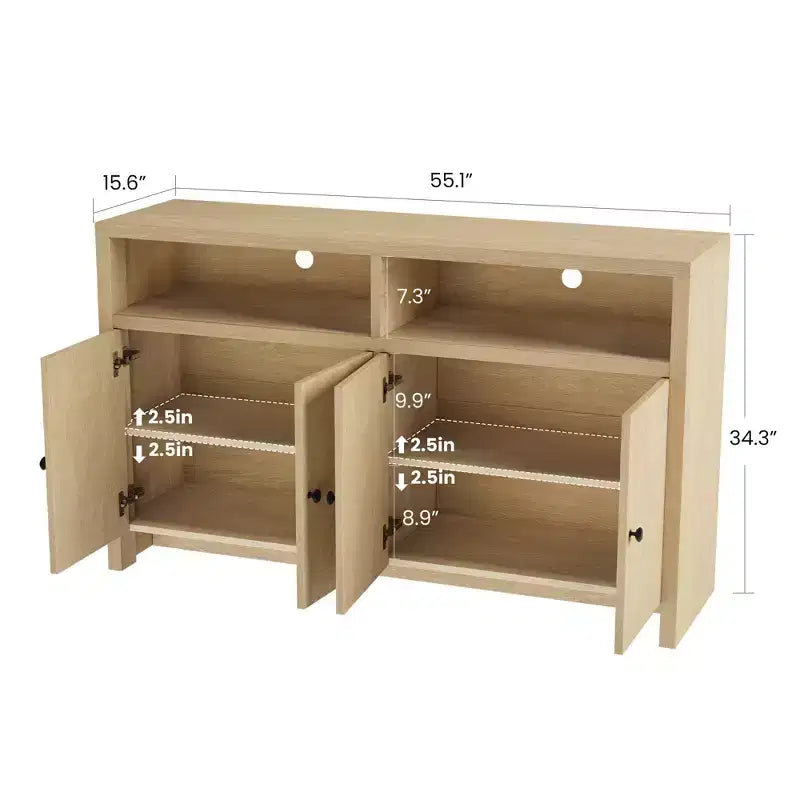 55 Sideboard Buffet Cabinet, Modern Coffee Bar Cabinet with Adjustable Shelves & 4 Doors, Wood Buffet Console Table for Kitchen Living Room