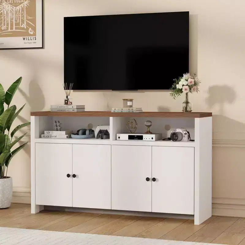 55 Sideboard Buffet Cabinet, Modern Coffee Bar Cabinet with Adjustable Shelves & 4 Doors, Wood Buffet Console Table for Kitchen Living Room
