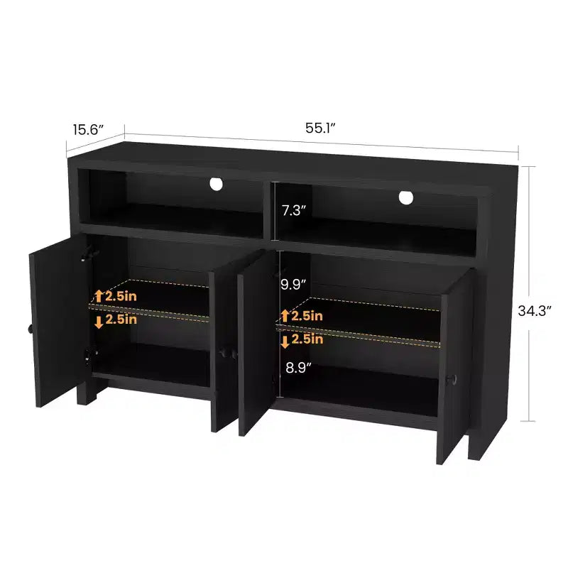 55 Sideboard Buffet Cabinet, Modern Coffee Bar Cabinet with Adjustable Shelves & 4 Doors, Wood Buffet Console Table for Kitchen Living Room