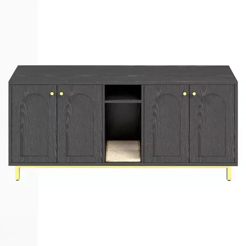 KOLIGEY Black Litter Box Enclosure with Storage Cabinet - Large Capacity, Double Magnetic Door Design, Built-in Scratching Pad