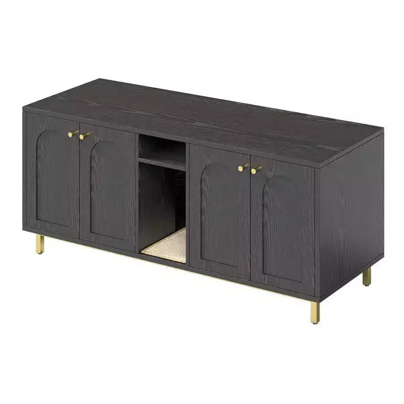 KOLIGEY Black Litter Box Enclosure with Storage Cabinet - Large Capacity, Double Magnetic Door Design, Built-in Scratching Pad