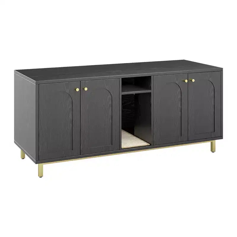 KOLIGEY Black Litter Box Enclosure with Storage Cabinet - Large Capacity, Double Magnetic Door Design, Built-in Scratching Pad