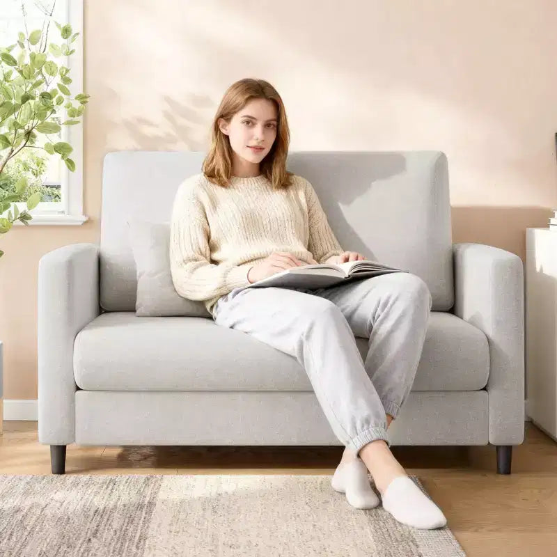 Mid Century Loveseat Sofa for Small Spaces 52, Solid Wood Frame, Tool-Free Assembly
