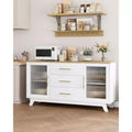 56 Buffet Cabinet with Storage, Sideboard Buffet Cabinet, Fluted Glass Doors & Gold Handles, Coffee Bar Table for Kitchen Dining Room Living Room