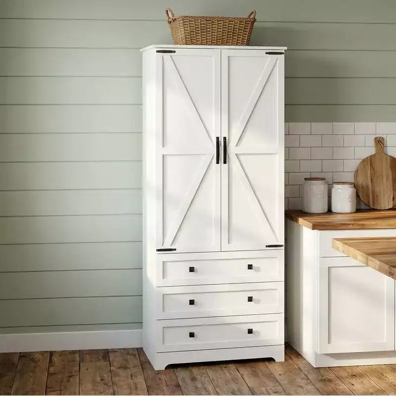 Garvee 72'' Tall Kitchen Pantry Cabinet, Freestanding Tall Cupboard Storage Cabinet with 3 Drawers, Large Farmhouse Pantries for Living Room, Kitchen