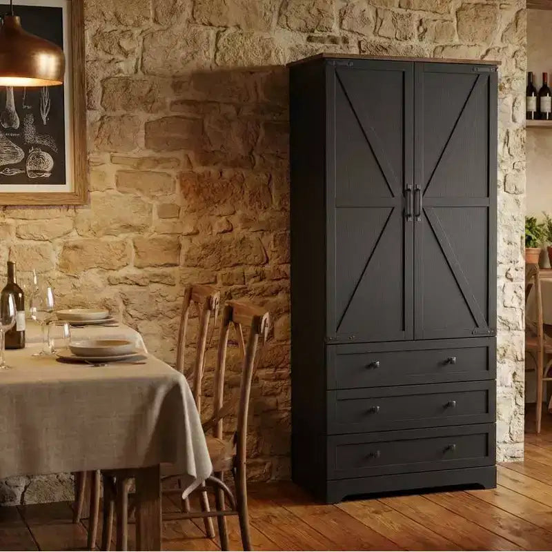 Garvee 72'' Tall Kitchen Pantry Cabinet, Freestanding Tall Cupboard Storage Cabinet with 3 Drawers, Large Farmhouse Pantries for Living Room, Kitchen