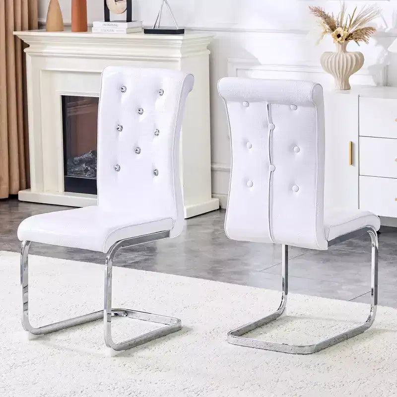 Set of 2 Retro Alligator Skin Upholstered Dining Chairs with Electroplated Metal Legs