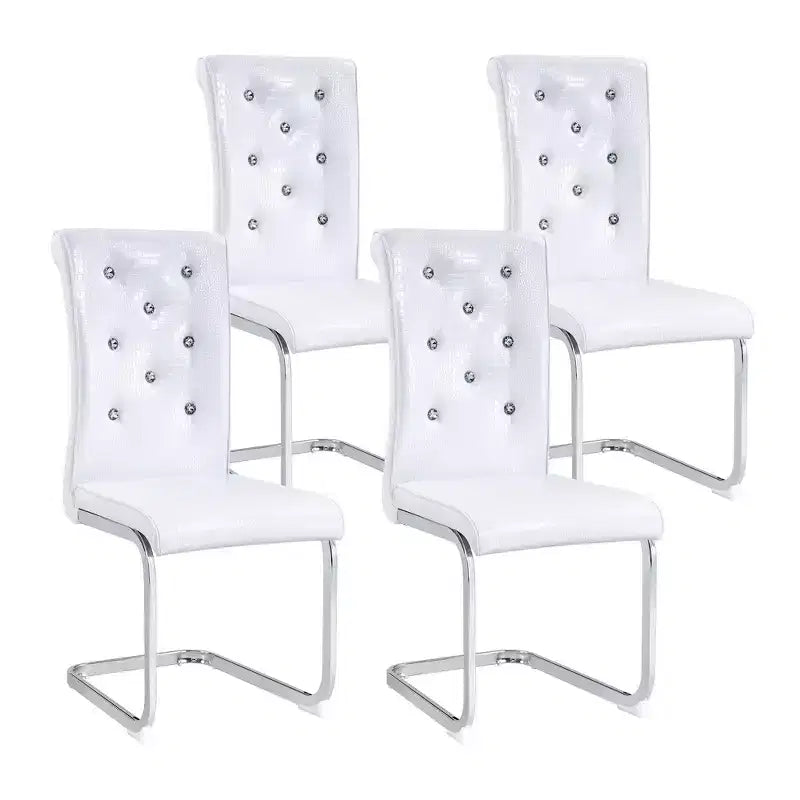 Set of 2 Retro Alligator Skin Upholstered Dining Chairs with Electroplated Metal Legs