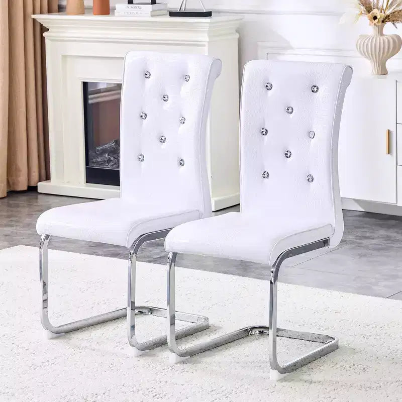 Set of 2 Retro Alligator Skin Upholstered Dining Chairs with Electroplated Metal Legs