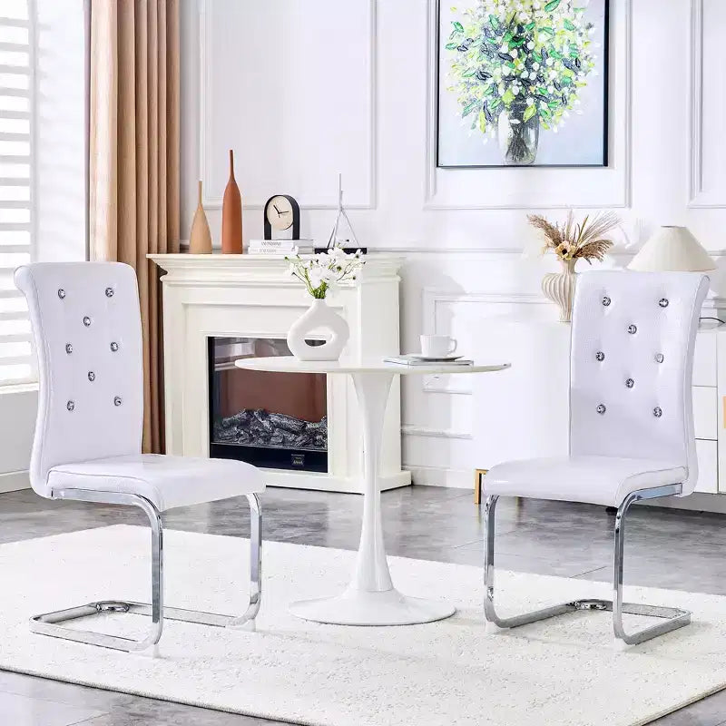 Set of 2 Retro Alligator Skin Upholstered Dining Chairs with Electroplated Metal Legs
