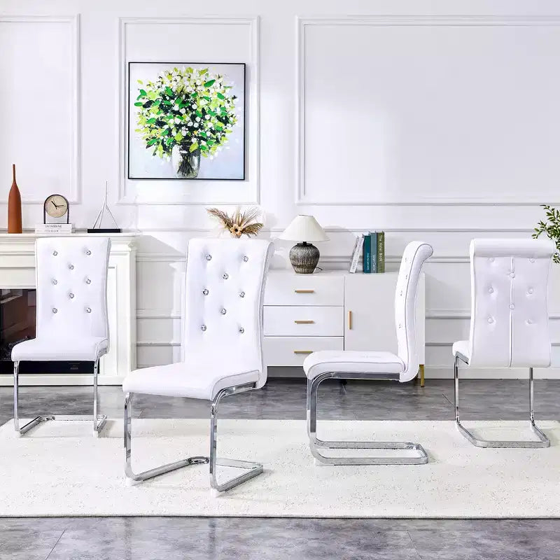 Set of 2 Retro Alligator Skin Upholstered Dining Chairs with Electroplated Metal Legs