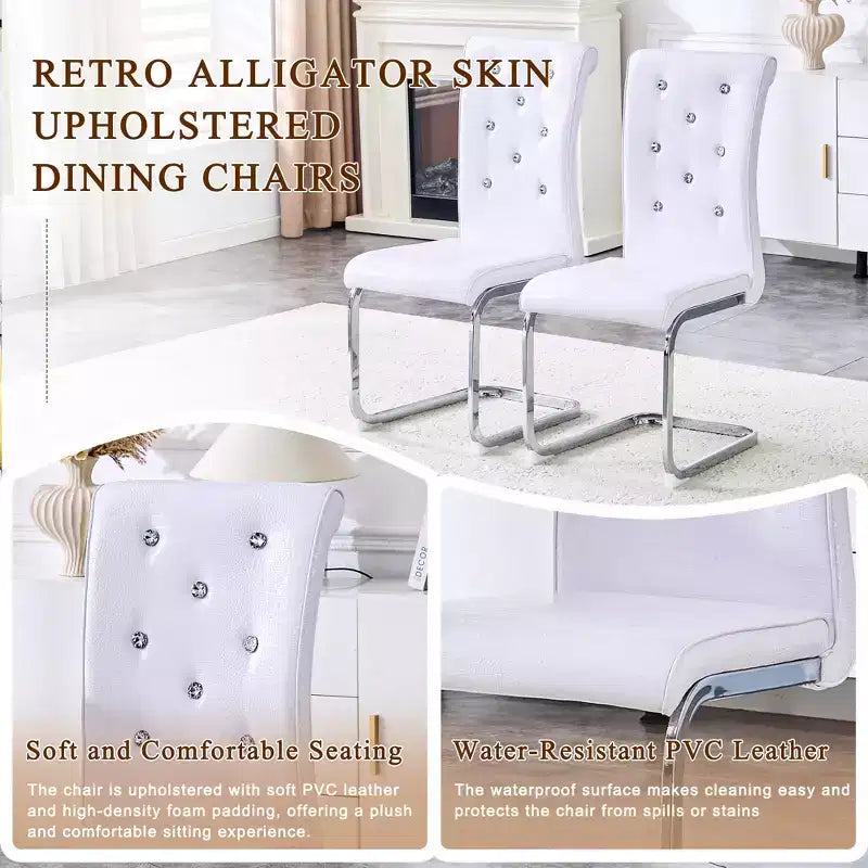 Set of 2 Retro Alligator Skin Upholstered Dining Chairs with Electroplated Metal Legs