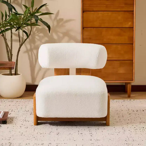 Fauteuil lounge moderne en bouclette de 27,25 pouces avec structure en bois massif et revêtement doux, pour diverses pièces