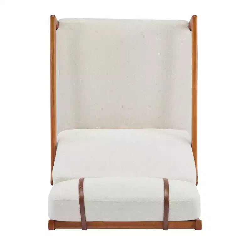 Mid Century Modern Accent Armchair with Solid Wood Frame and High Back, Beige Upholstery, for Reading Nook
