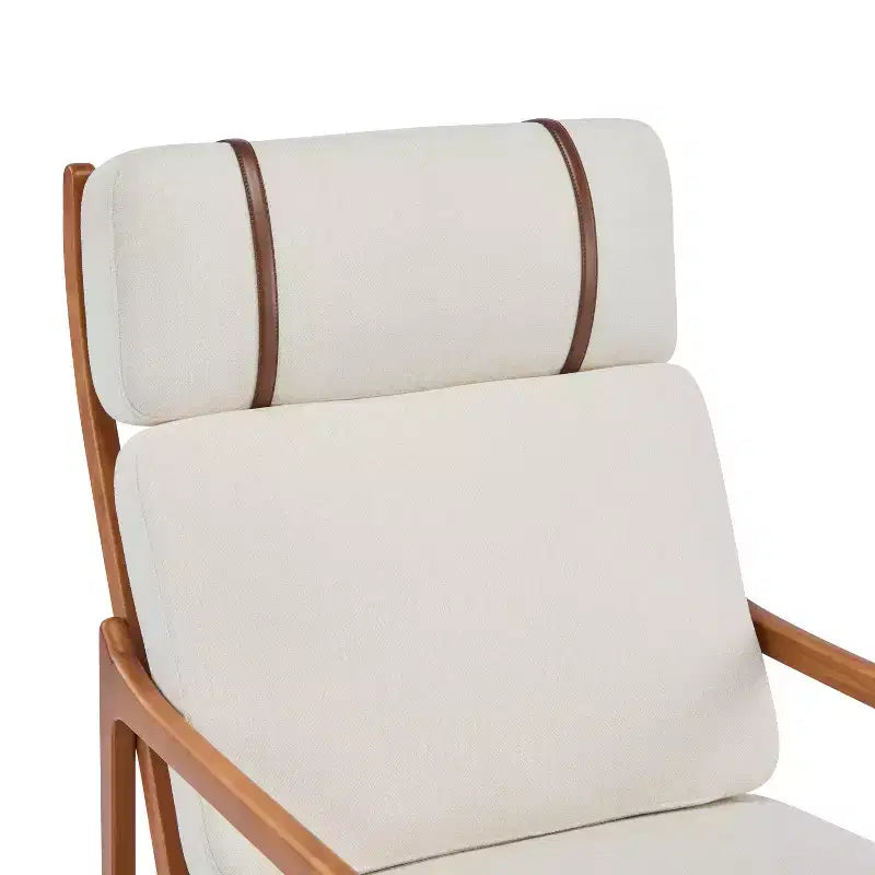Mid Century Modern Accent Armchair with Solid Wood Frame and High Back, Beige Upholstery, for Reading Nook