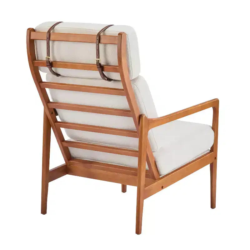 Mid Century Modern Accent Armchair with Solid Wood Frame and High Back, Beige Upholstery, for Reading Nook