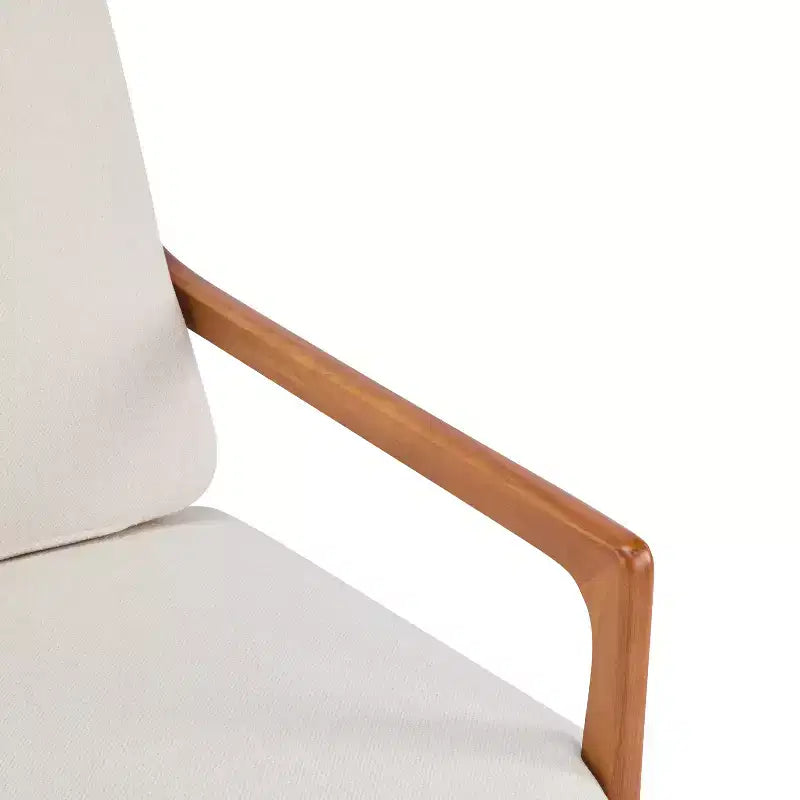 Mid Century Modern Accent Armchair with Solid Wood Frame and High Back, Beige Upholstery, for Reading Nook