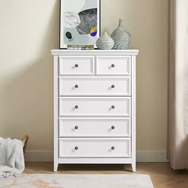 Modern 6 Drawer Dresser with Vintage Carved Flower Handle, for Farmhouse Organizer