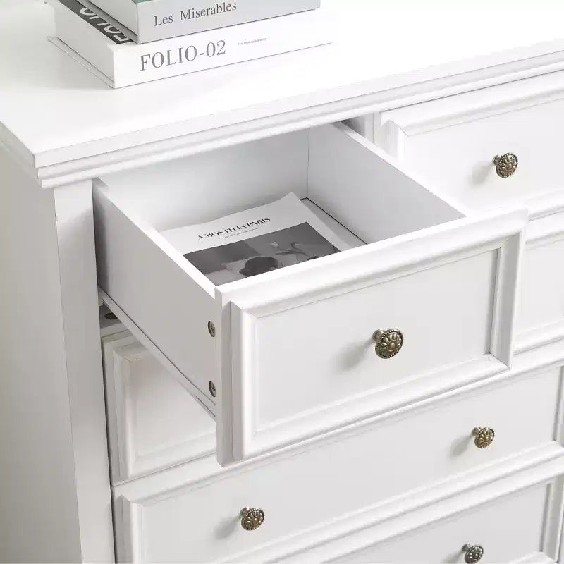 Modern 6 Drawer Dresser with Vintage Carved Flower Handle, for Farmhouse Organizer