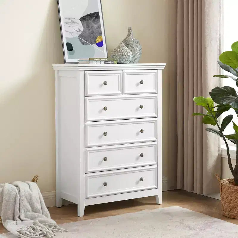 Modern 6 Drawer Dresser with Vintage Carved Flower Handle, for Farmhouse Organizer