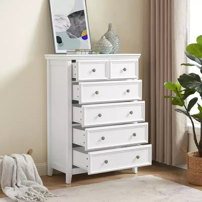 Modern 6 Drawer Dresser with Vintage Carved Flower Handle, for Farmhouse Organizer