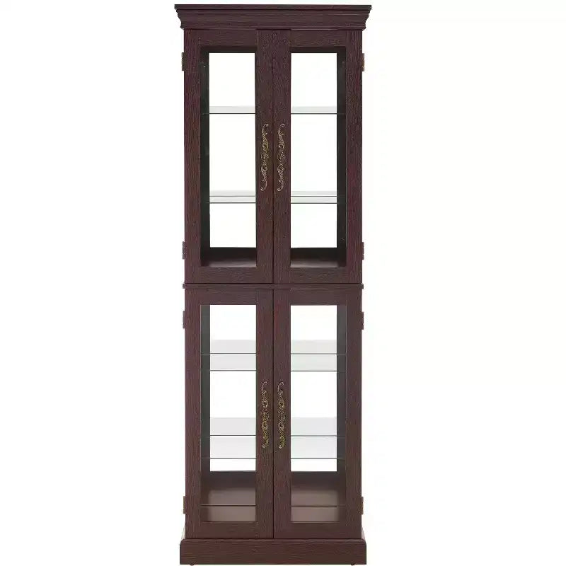 Lighted Glass Curio Display Cabinet with Adjustable Shelves, High-Quality Hinge, and Vintage Handles