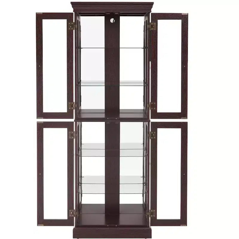 Lighted Glass Curio Display Cabinet with Adjustable Shelves, High-Quality Hinge, and Vintage Handles
